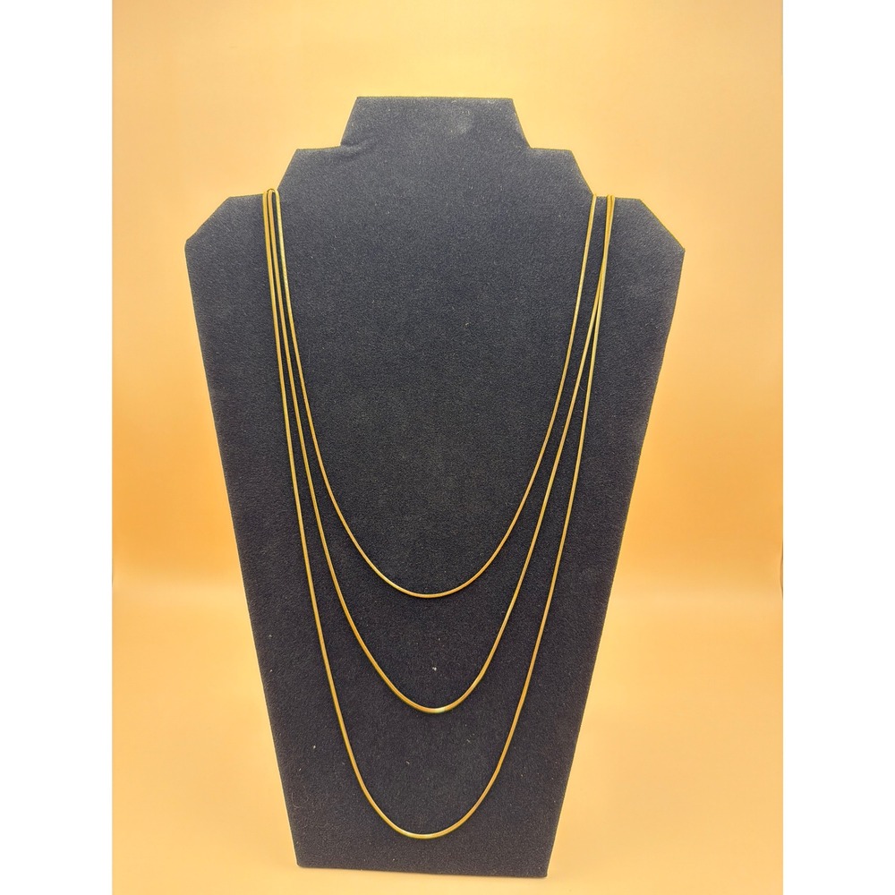 Gold Tone Triple Strand Snake Chain Layered Necklace Minimalist Long Dainty Boho